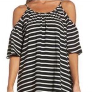 French Connection striped mini cold shoulder dress